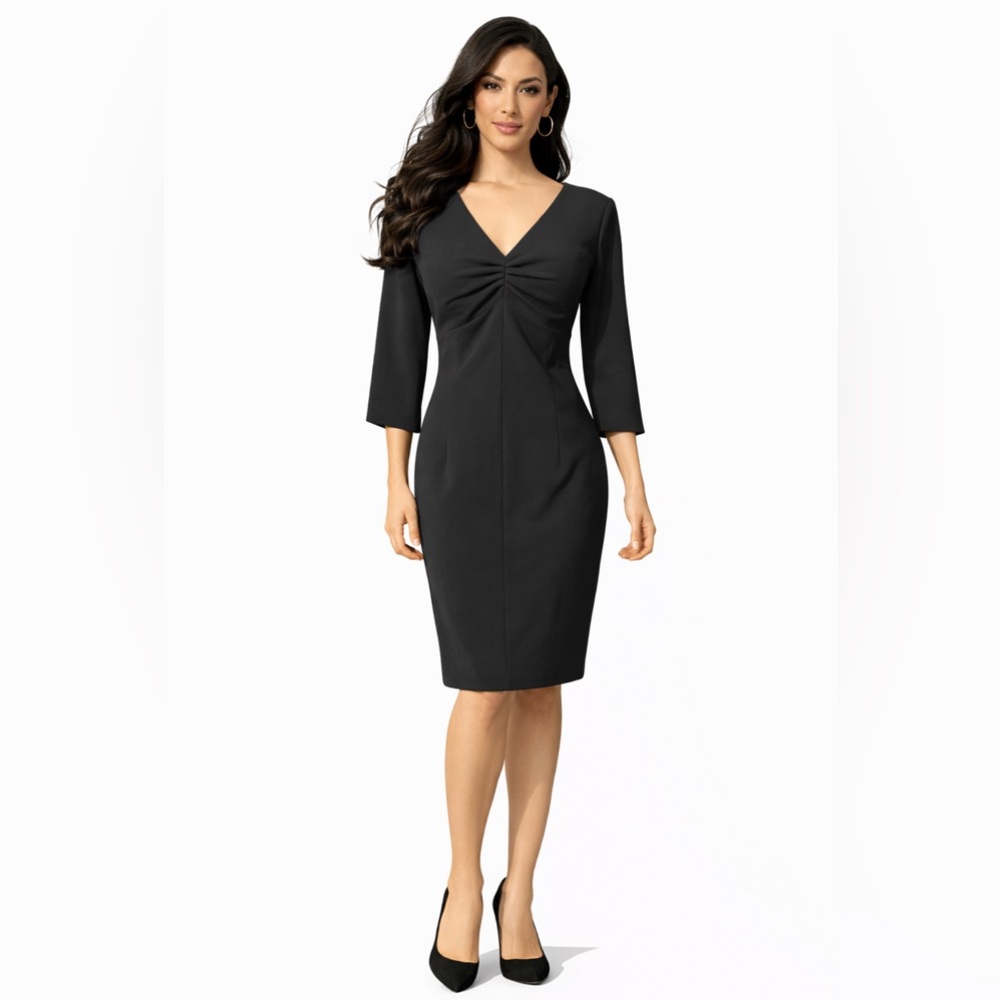 Calvin Klein Dress Black 6 3/4 Long Sleeve Stretch Sheath Career Church